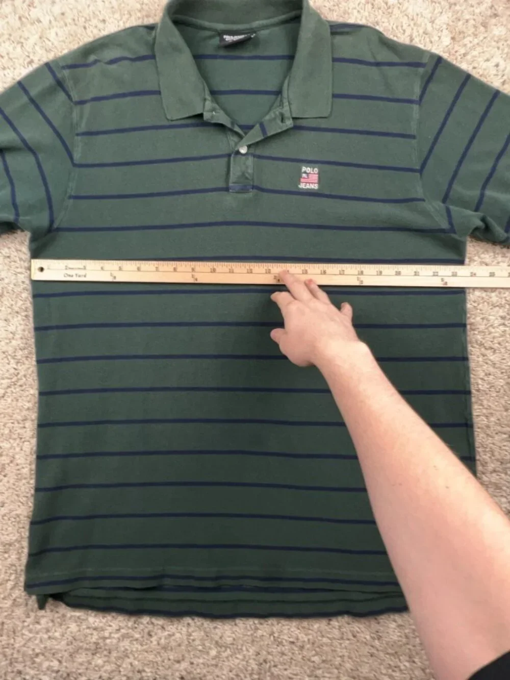 Ralph Lauren Polo Jeans Green Blue Striped Mens Short Sleeve Polo Shirt Size XL